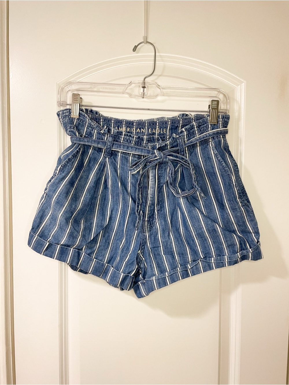 AEO Stripped Denim Paper Bag Shorts